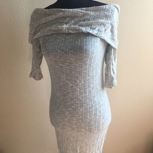 Body-hugging, Gray, Off-the-Shoulder Sweater Dress